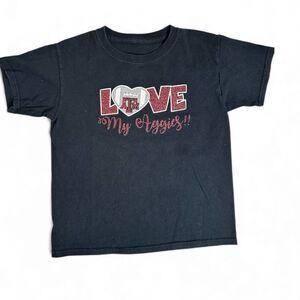 GUC Youth Girls Black Short Sleeve Texas A&M Tee Shirt Bling appliqué - Size M